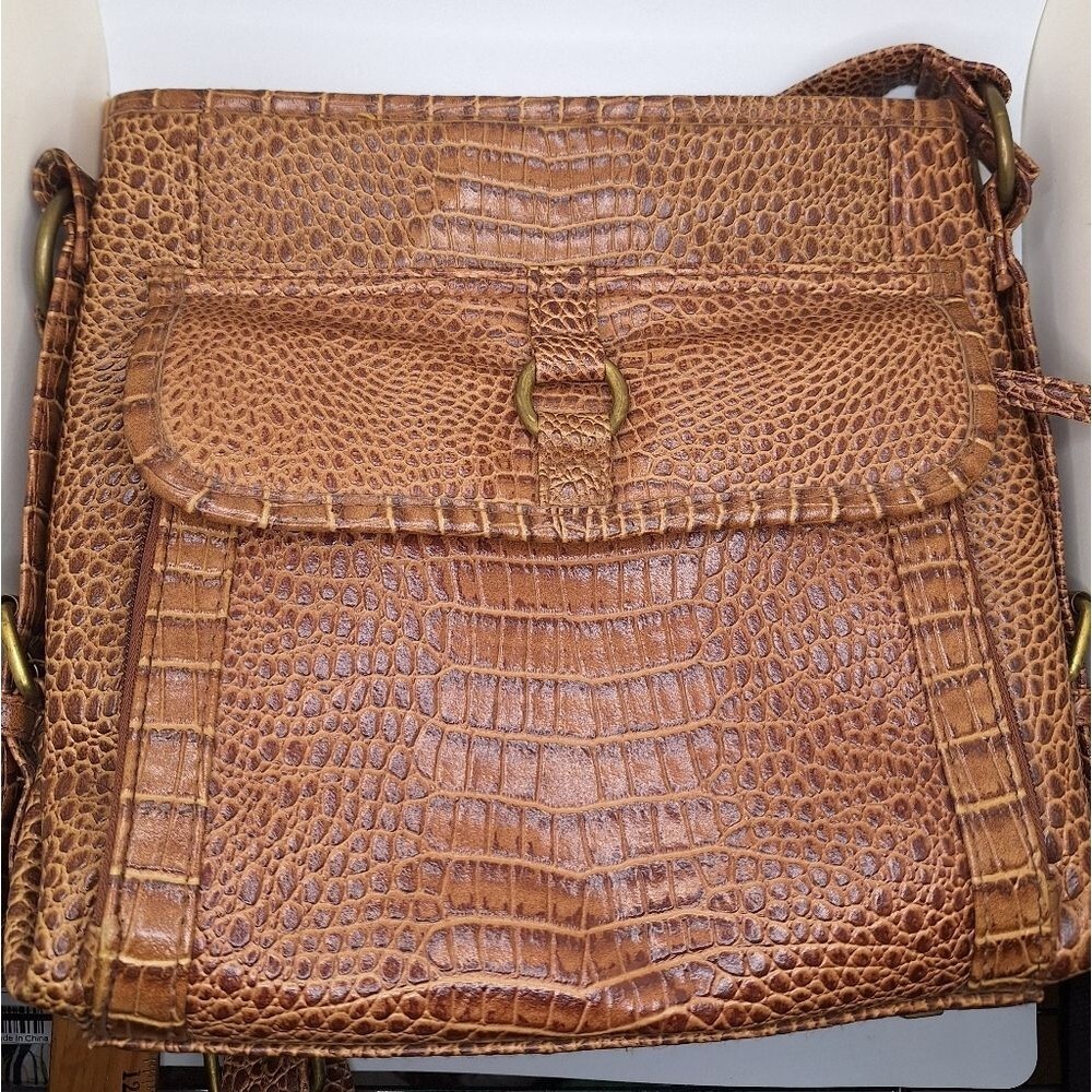 Alligator brown vegan leather shoulder bag